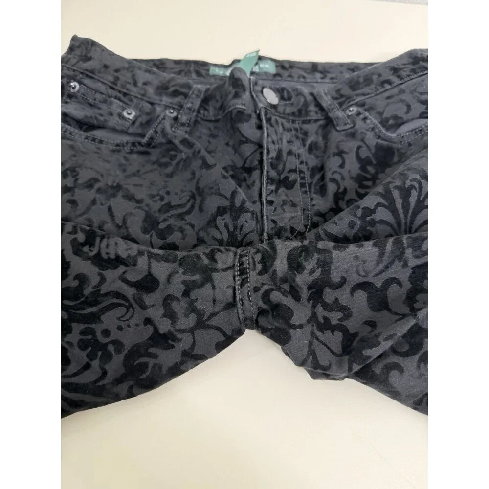 Lauren Ralph Lauren Sz 8 (Actual 30x30) Velvet Floral Pants Straight Stretch EUC - Picture 5 of 11